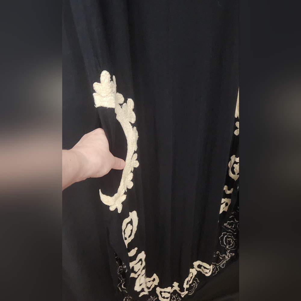 RARE Free People Black Maxi Dress with Cream Floral Embroidery - Picture 11 of 14
